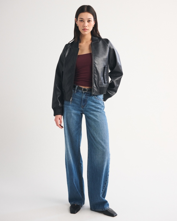 Vegan Leather Shrunken Military Bomber Jacket