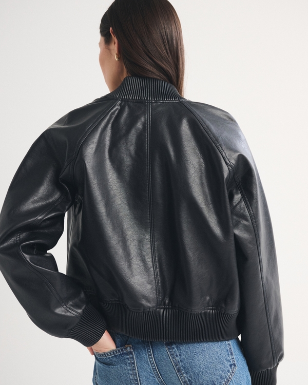 Vegan Leather Shrunken Military Bomber Jacket