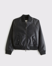 Vegan Leather Shrunken Military Bomber Jacket