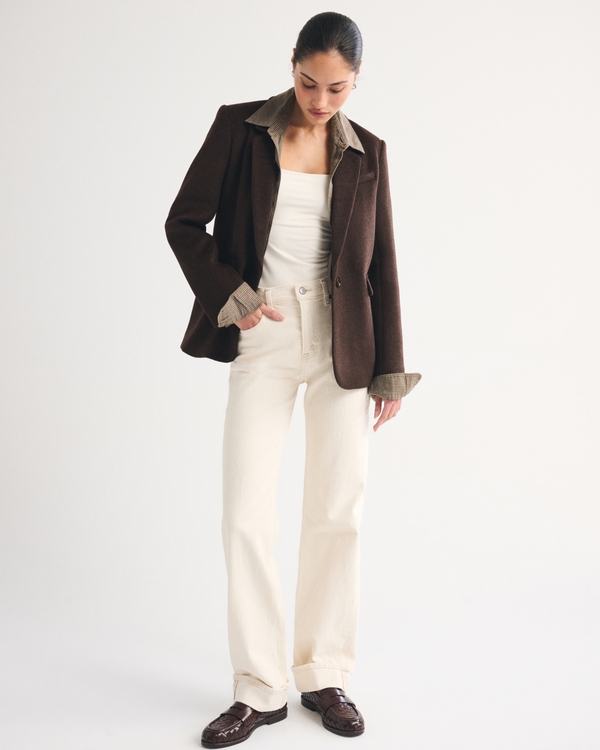 Classic Wool-Blend Blazer, Brown view 2