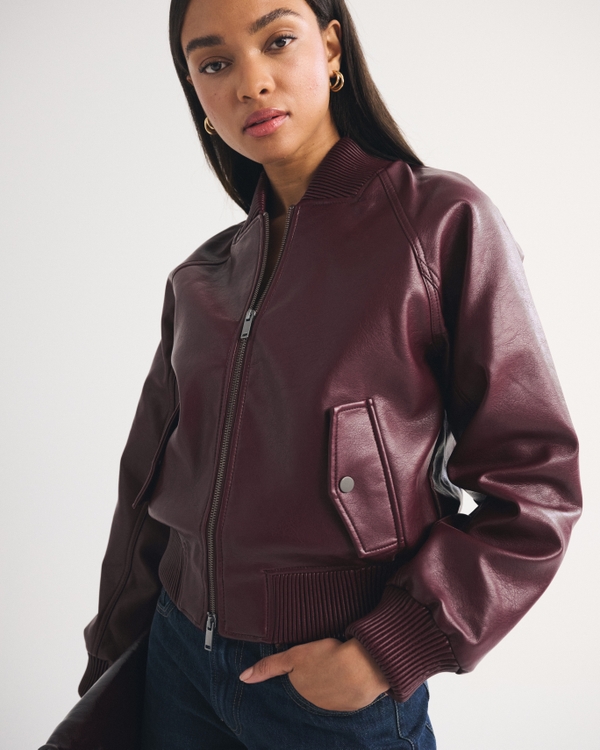 Vegan Leather Shrunken Military Bomber Jacket