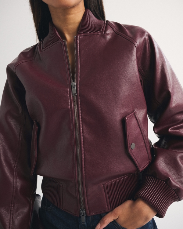 Vegan Leather Shrunken Military Bomber Jacket