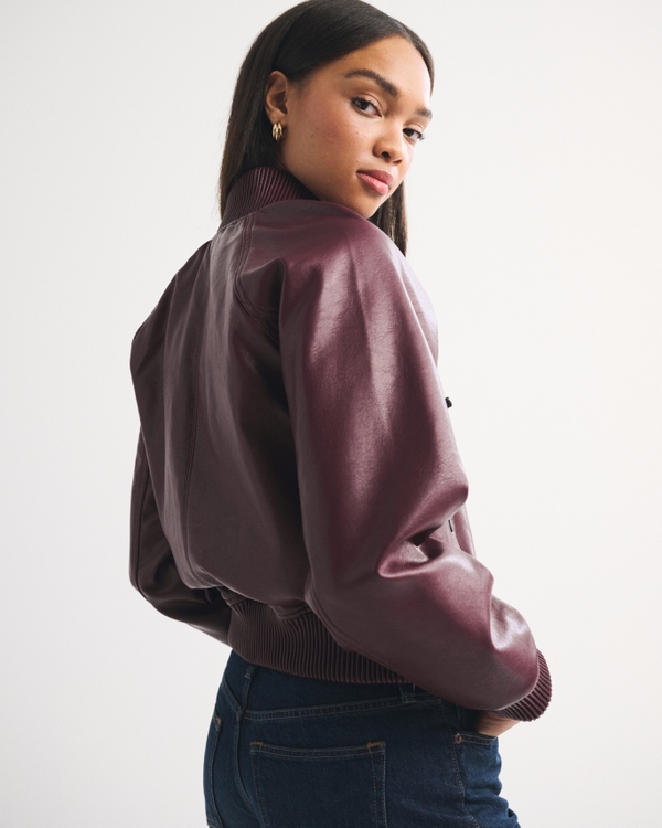 Women's Vegan Leather Shrunken Military Bomber Jacket | Women's