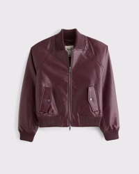 Vegan Leather Shrunken Military Bomber Jacket