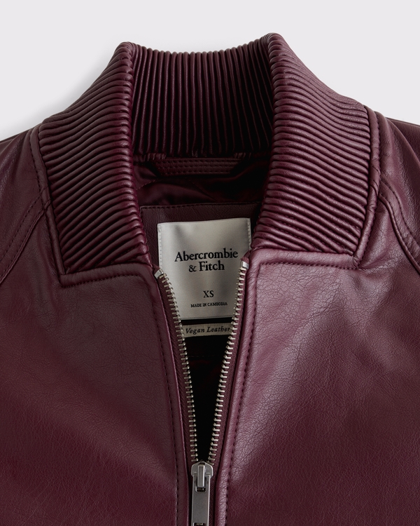 Women's Vegan Leather Shrunken Military Bomber Jacket | Women's