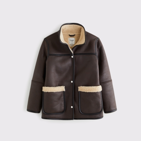 Женские куртки Abercrombie & Fitch Mockneck Mid-Length Vegan Leather Coat