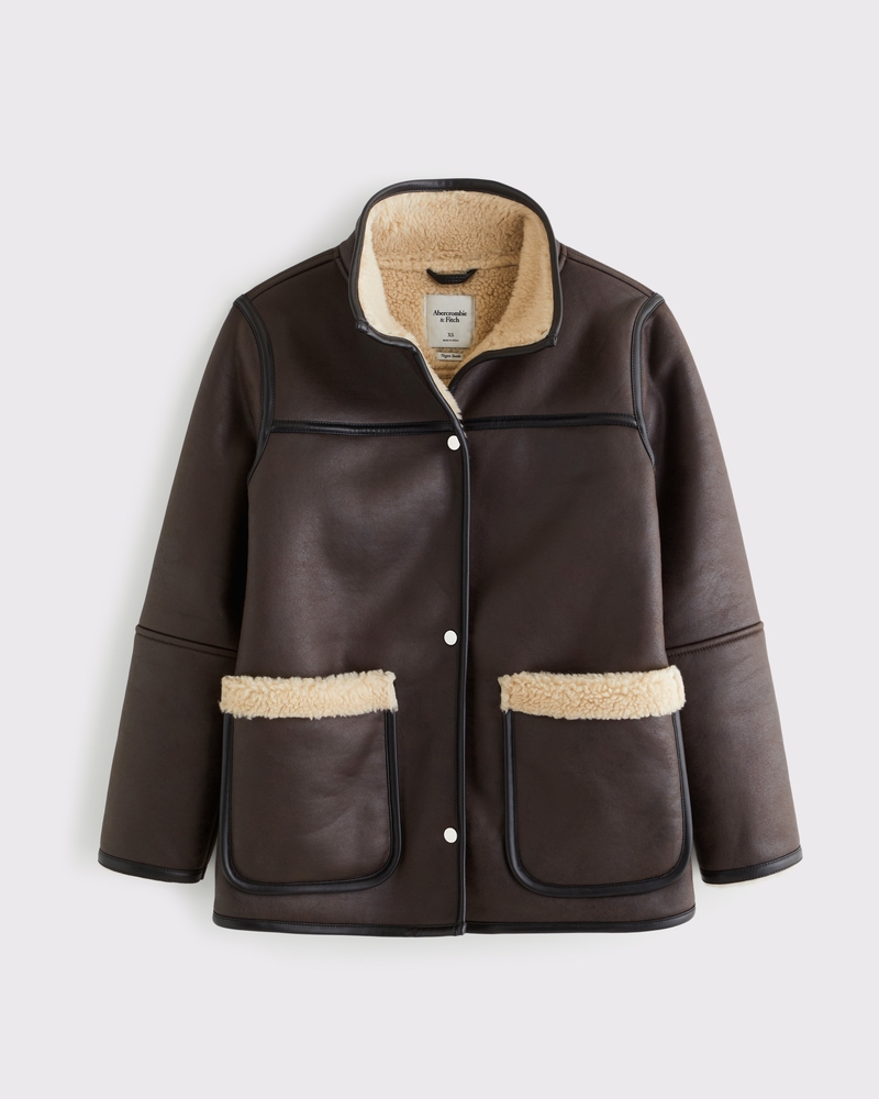 Women's Mockneck Mid-Length Vegan Leather Coat | Women's Coats