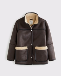 Mockneck Mid-Length Vegan Leather Coat