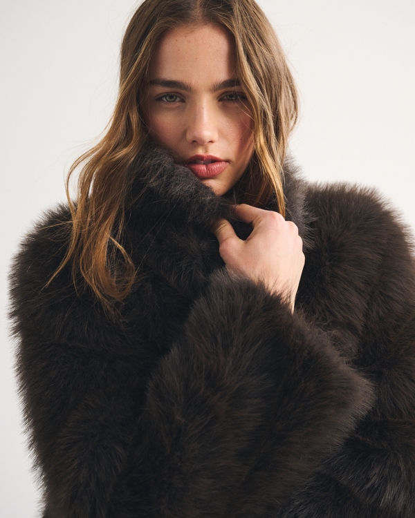 Women's Reversible Mockneck Mid-Length Faux Fur Shearling Coat