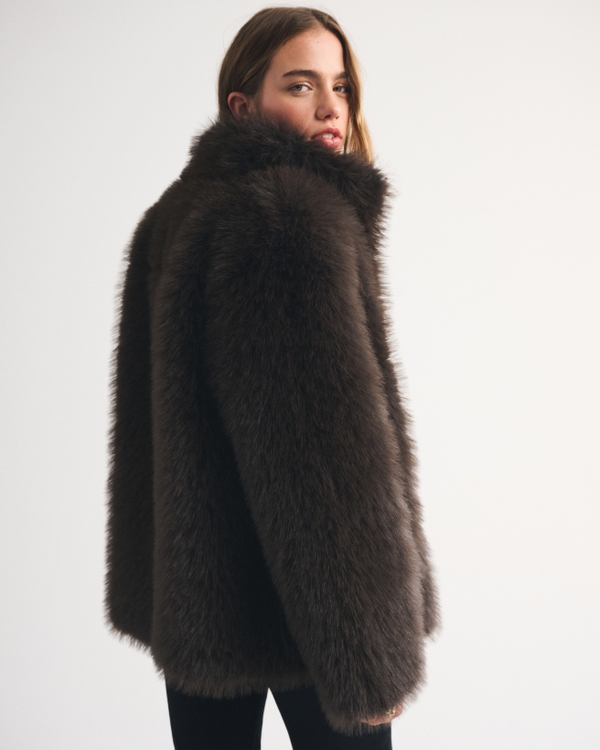 Women's Reversible Mockneck Mid-Length Faux Fur Shearling Coat
