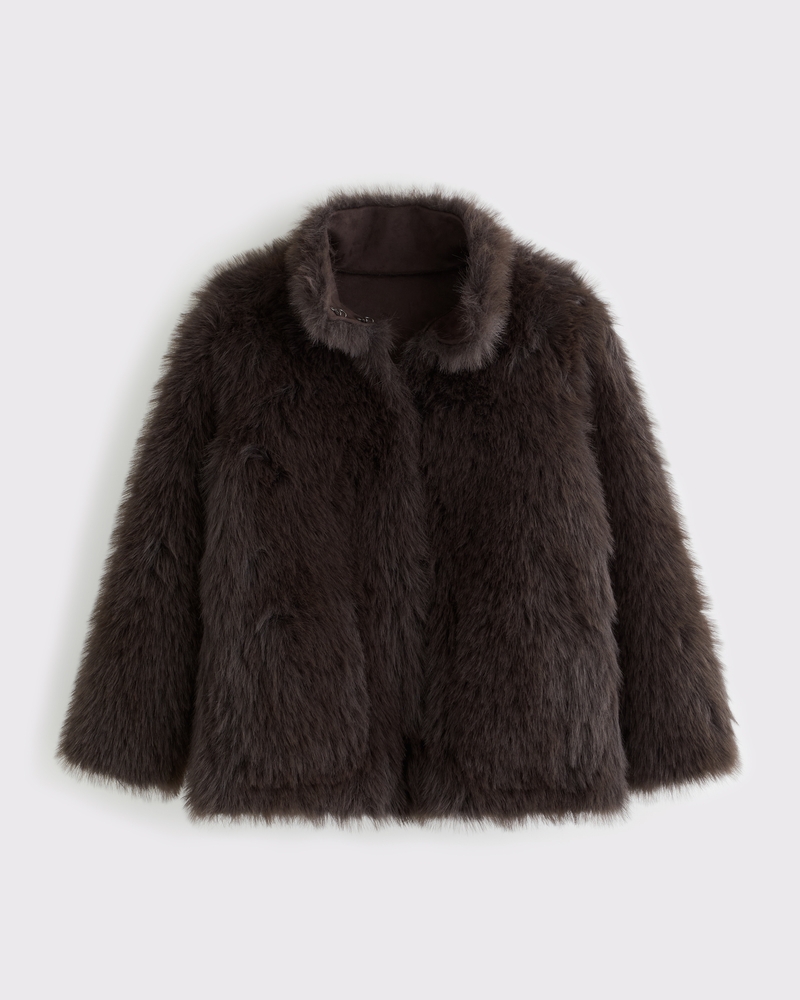 Women's Reversible Mockneck Mid-Length Faux Fur Shearling Coat