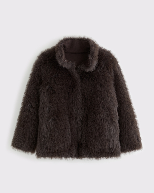 Women's Reversible Mockneck Mid-Length Faux Fur Shearling Coat