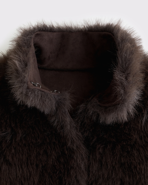 Women's Reversible Mockneck Mid-Length Faux Fur Shearling Coat