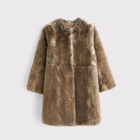 Женские куртки Abercrombie & Fitch Collarless Mid-Length Faux Fur Shearling Coat