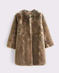 Collarless Mid-Length Shearling Coat