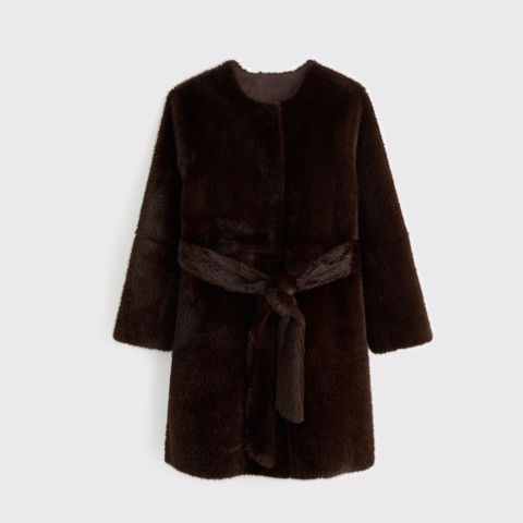 Женские куртки Abercrombie & Fitch Reversible Collarless Mid-Length Faux Fur Shearling Coat