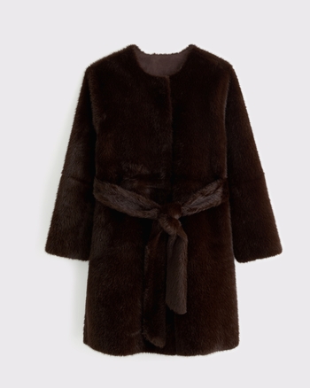Reversible Collarless Mid-Length Shearling Coat from Abercrombie & Fitch - $170