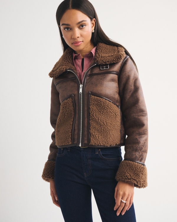Women's Mockneck Shearling Short Coat | Women's Clearance
