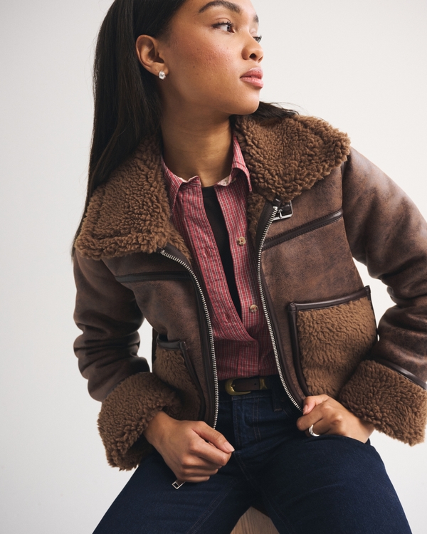 Women's Mockneck Shearling Short Coat | Women's Clearance