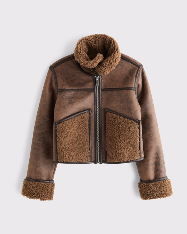 Women's Mockneck Shearling Short Coat | Women's Clearance