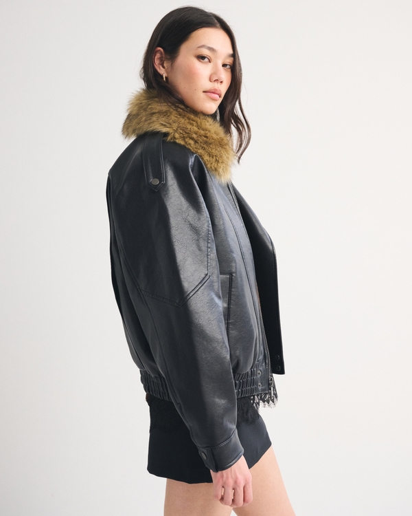 Women's Convertible Vegan Leather Bomber Jacket | Women's