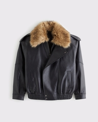 Convertible Vegan Leather Bomber Jacket