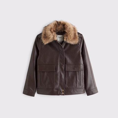 Женские куртки Abercrombie & Fitch Faux Fur Collar Vegan Leather Straight Cut Jacket