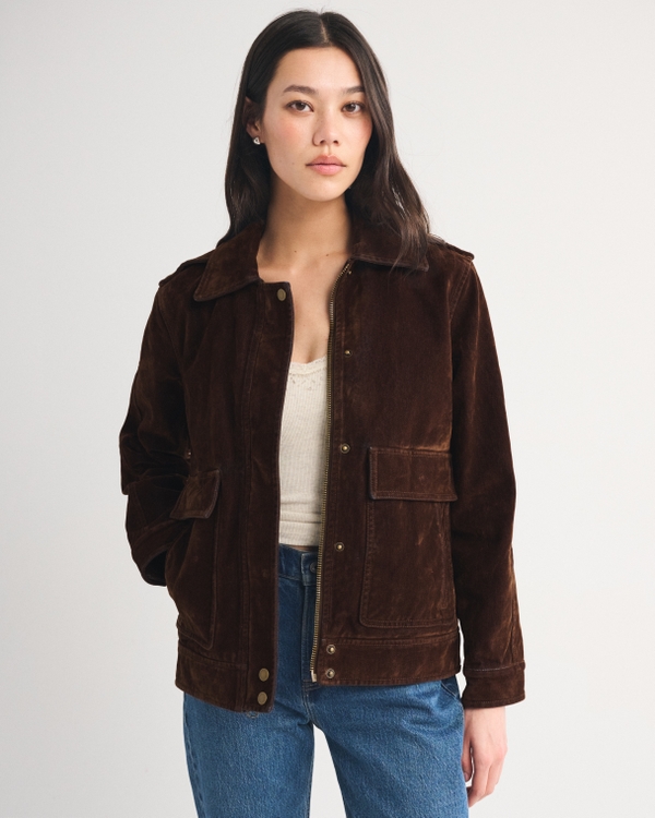 Flocked Denim Straight Cut Jacket, Dark Brown view 1