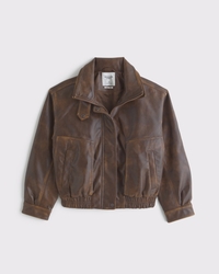 Funnel Neck Vegan Leather Bomber Jacket