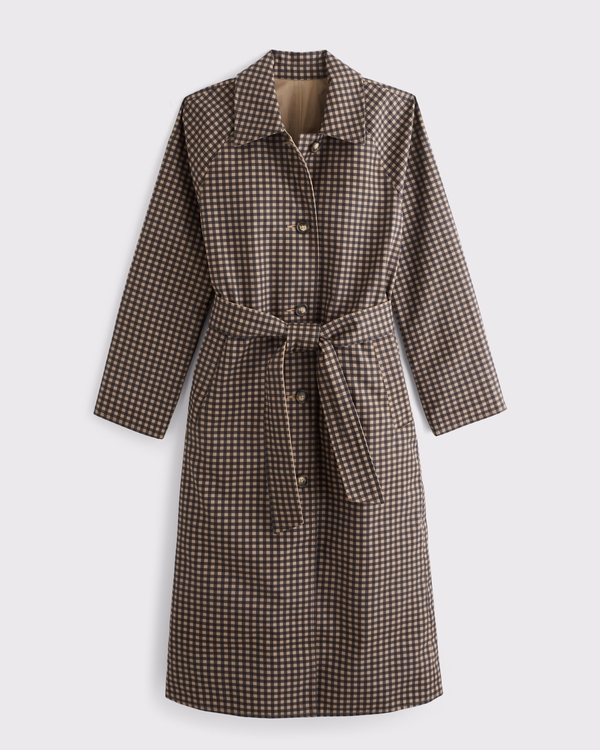 100% Cotton 2-in-1 Reversible Long Mac Coat, Caramel view 1
