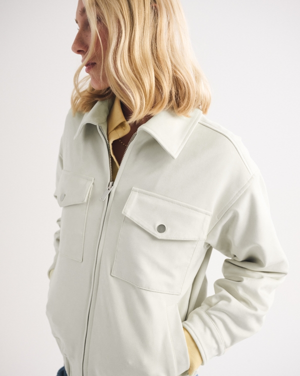 Vegan Suede Bomber Jacket, Cream view 1