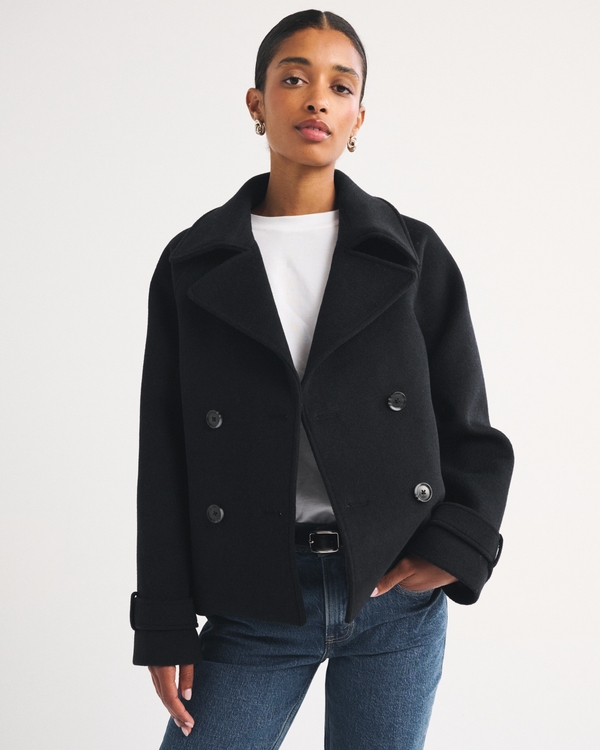 Women's A&F Carrie Short Wool-Blend Trench Coat | Women's Coats