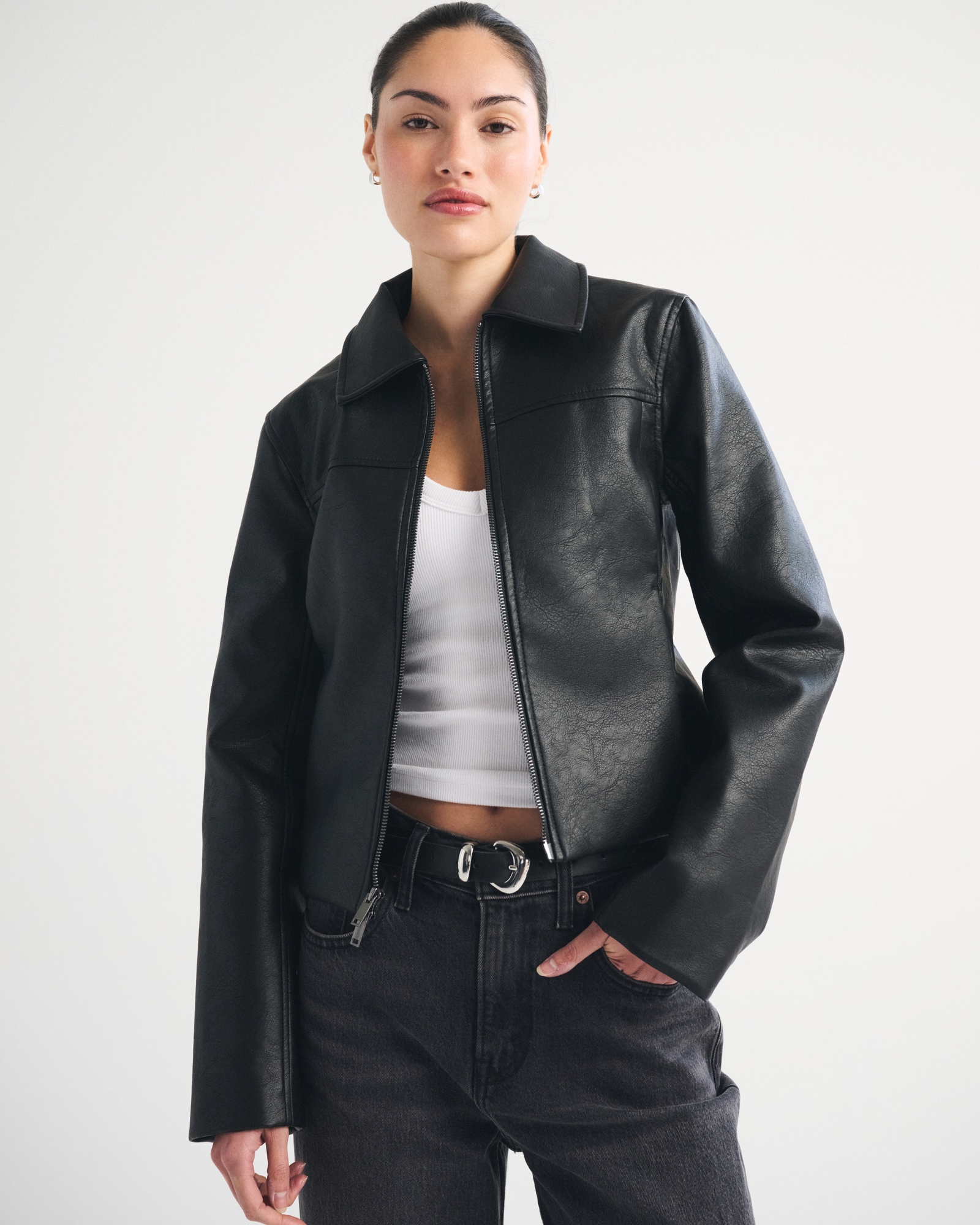 Abercrombie & Fitch Short Vegan Leather Utility Jacket | MainPlace