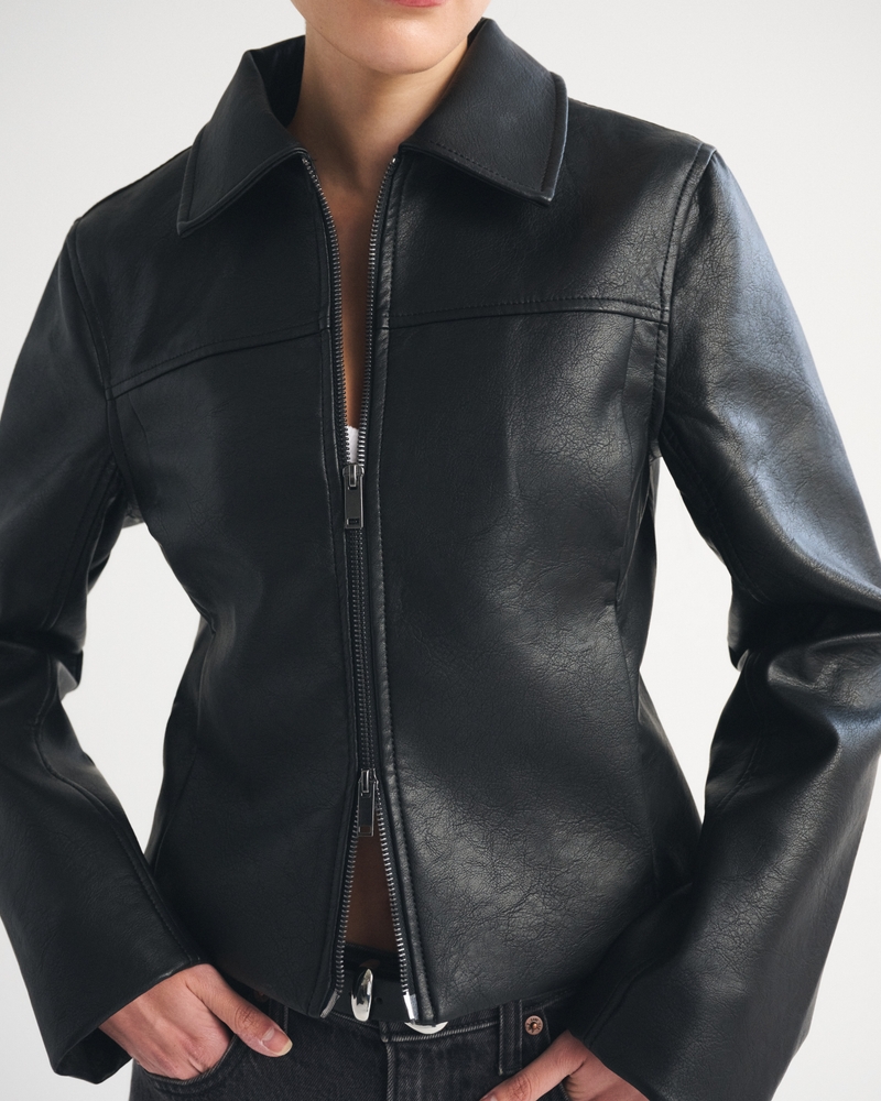 Slim Zip Vegan Leather Jacket - thumbnail 8