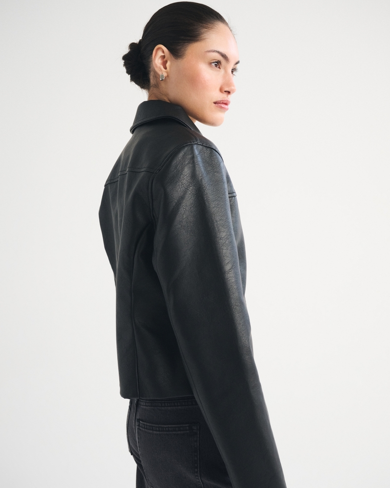 Slim Zip Vegan Leather Jacket - thumbnail 9