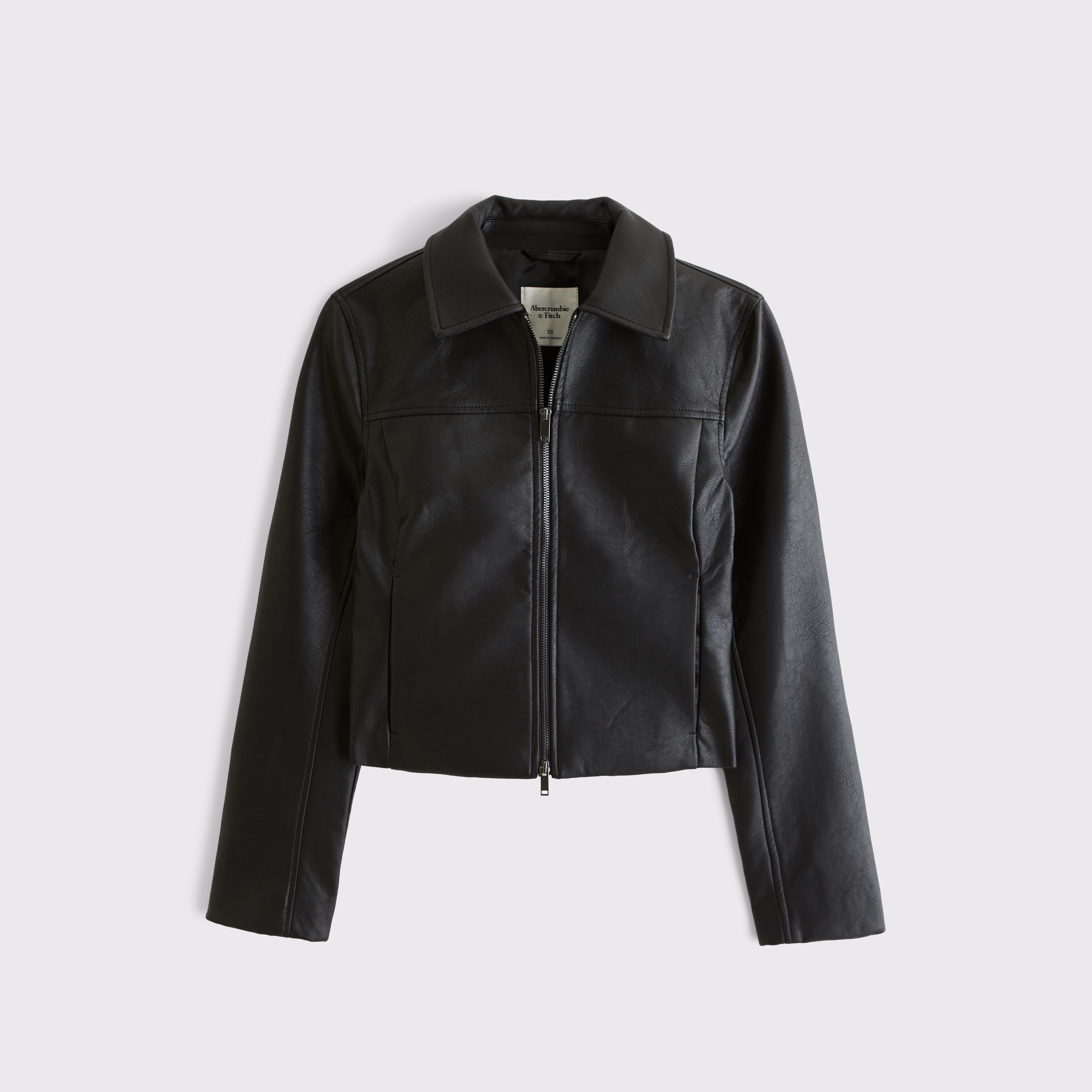 Женская куртка Abercrombie & Fitch Slim Zip Vegan Leather, цвет: Чёрный — фото 1