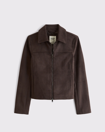 ABERCROMBIE & FITCH Women's Slim Zip Vegan Suede Jacket | Women's New Arrivals | Abercrombie.com