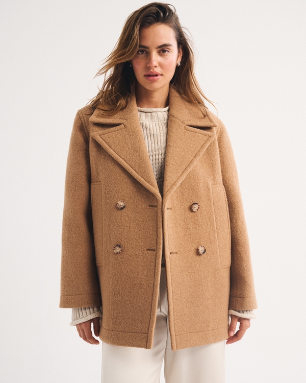 100% Wool Mid-Length Coat, Camel view 1