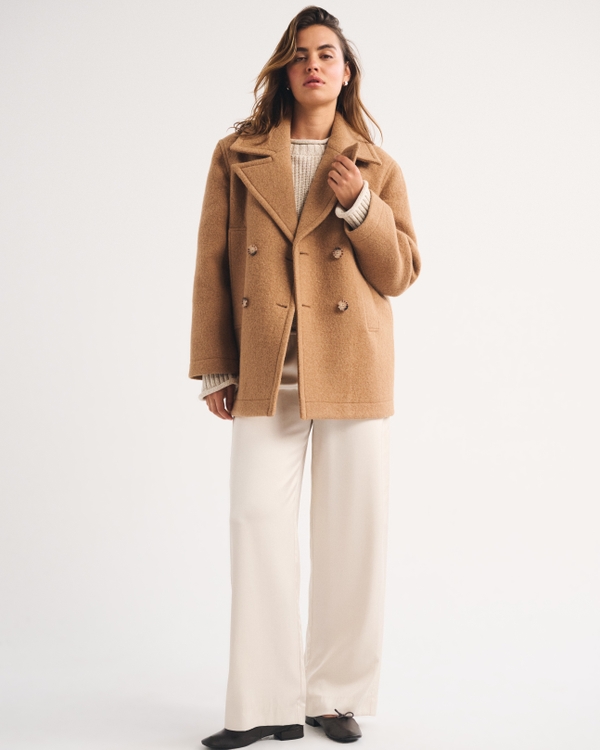 100% Wool Mid-Length Coat, Camel view 2