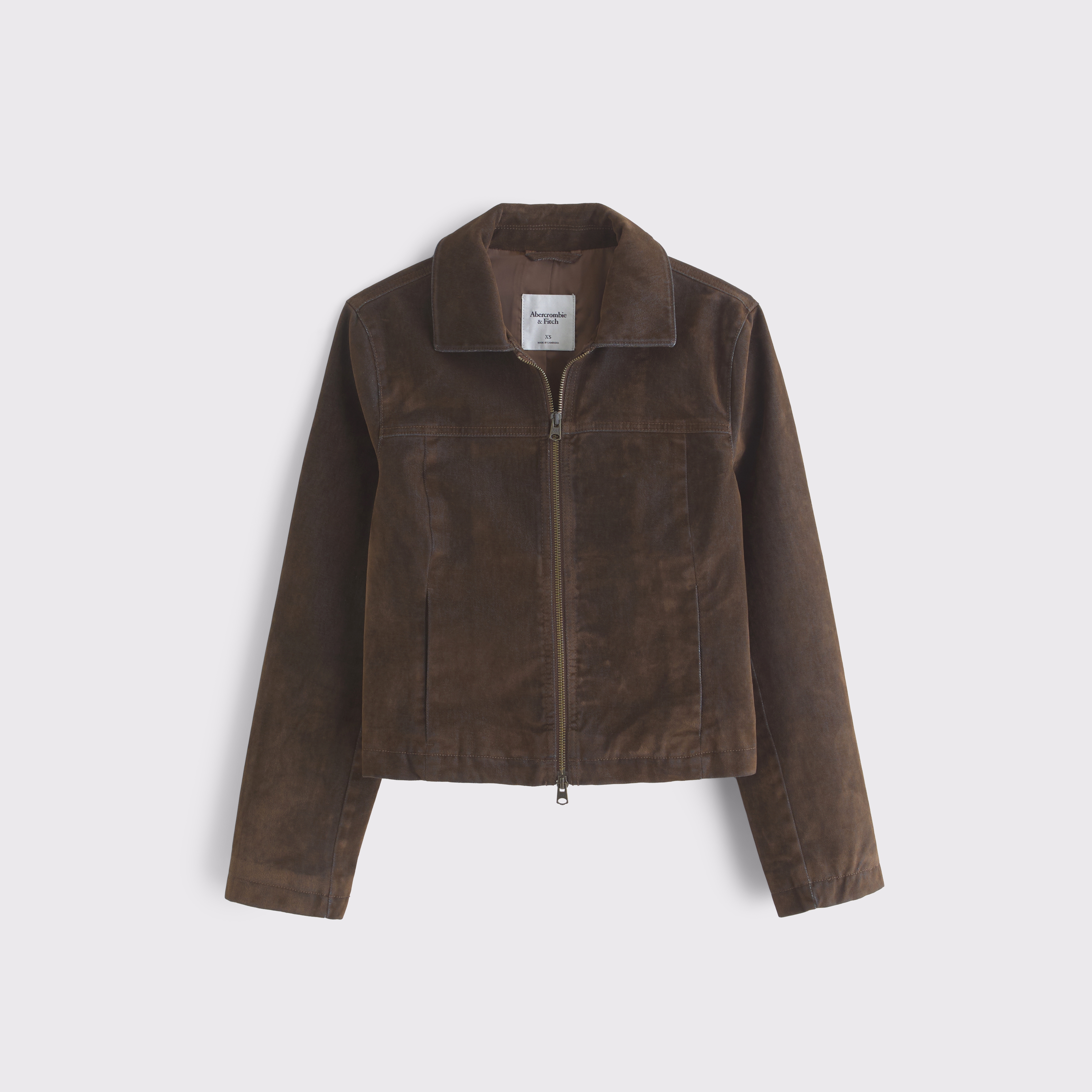 Женская куртка Abercrombie & Fitch Slim Zip Velvet Denim Jacket, цвет: Тёмный коричневый