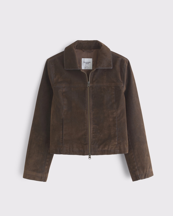 Slim Zip Velvet Denim Jacket