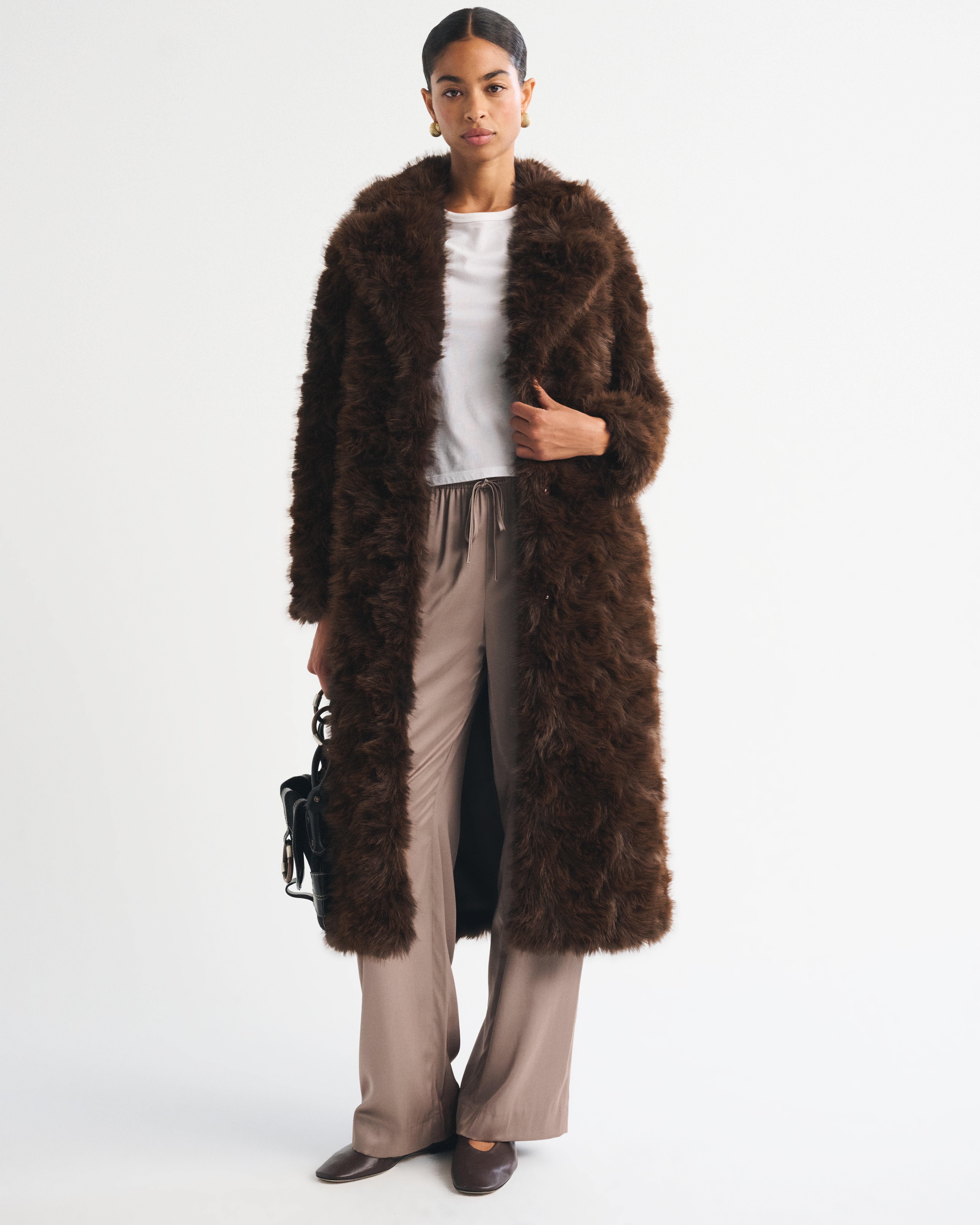 Женское пальто Abercrombie & Fitch Faux Fur Long, цвет: Коричневый — фото 2