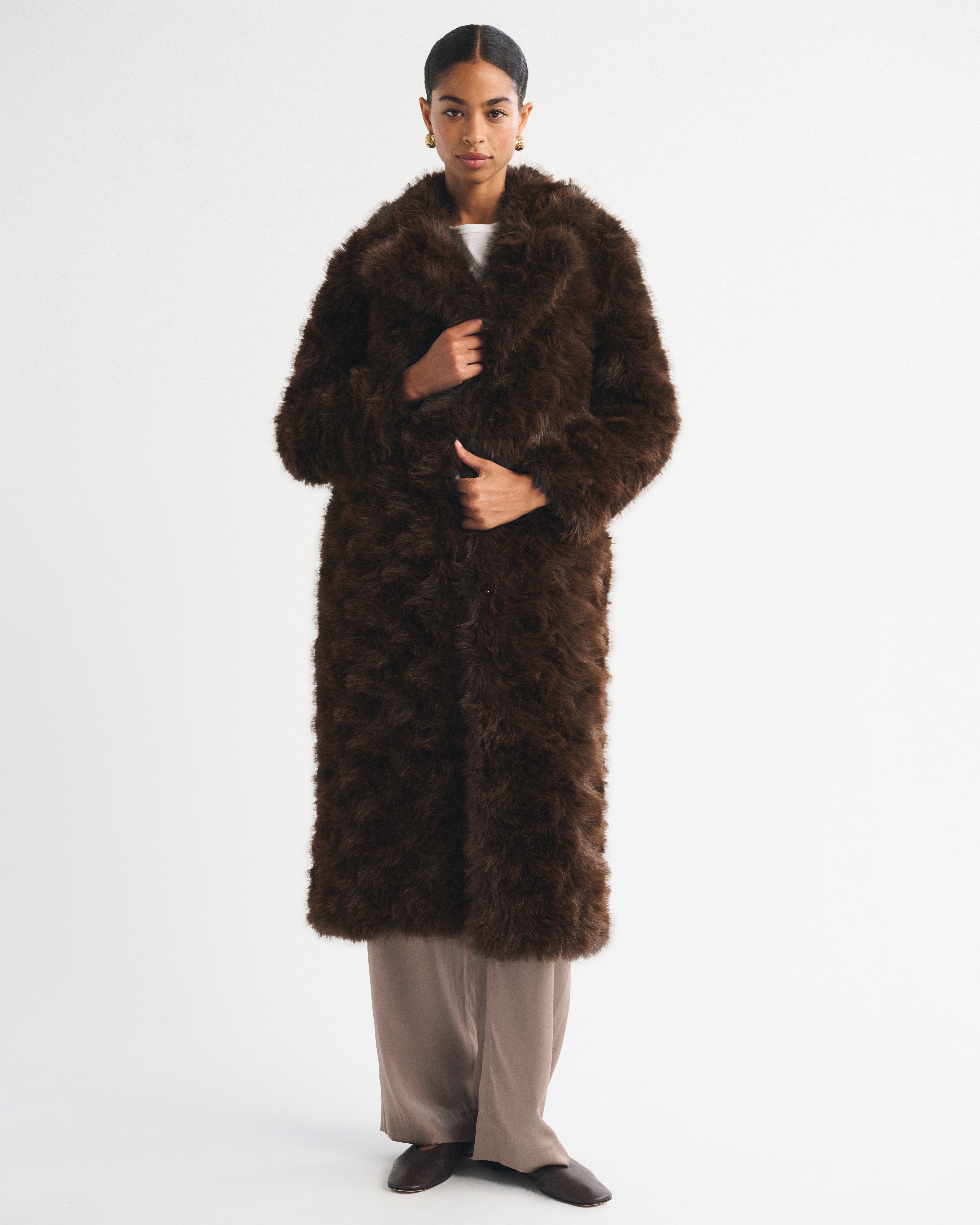 Женское пальто Abercrombie & Fitch Faux Fur Long, цвет: Коричневый — фото 3