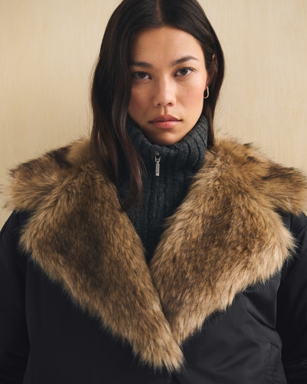 Faux Fur-Trim Nylon Coat