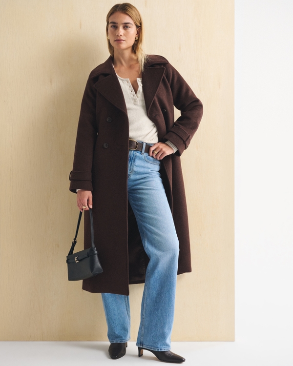 A&F Carrie Wool-Blend Trench Coat, Brown view 1