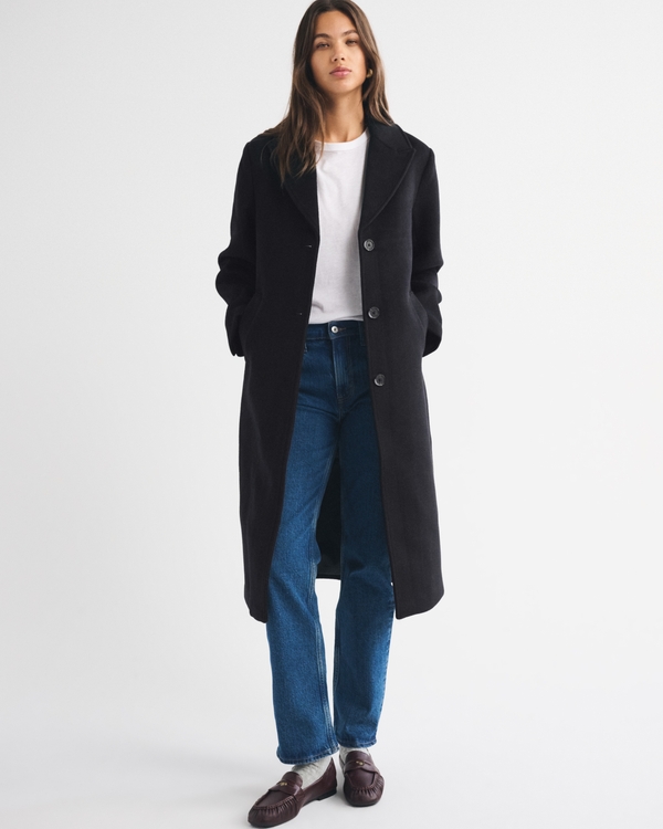 Wool-Blend Tailored Topcoat, Black view 1