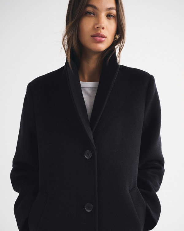 Wool-Blend Tailored Topcoat, Black view 2