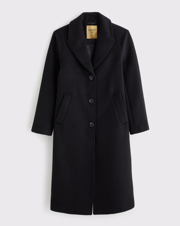 Wool-Blend Tailored Topcoat, Black view 1