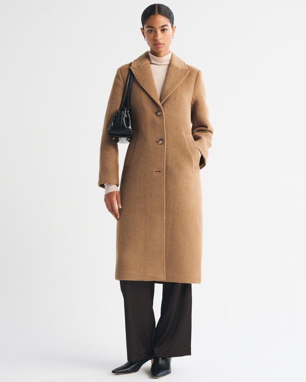 Wool-Blend Tailored Topcoat, Camel Brown view 1