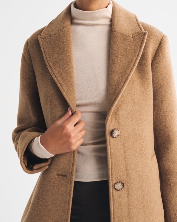Wool-Blend Tailored Topcoat, Camel Brown view 2